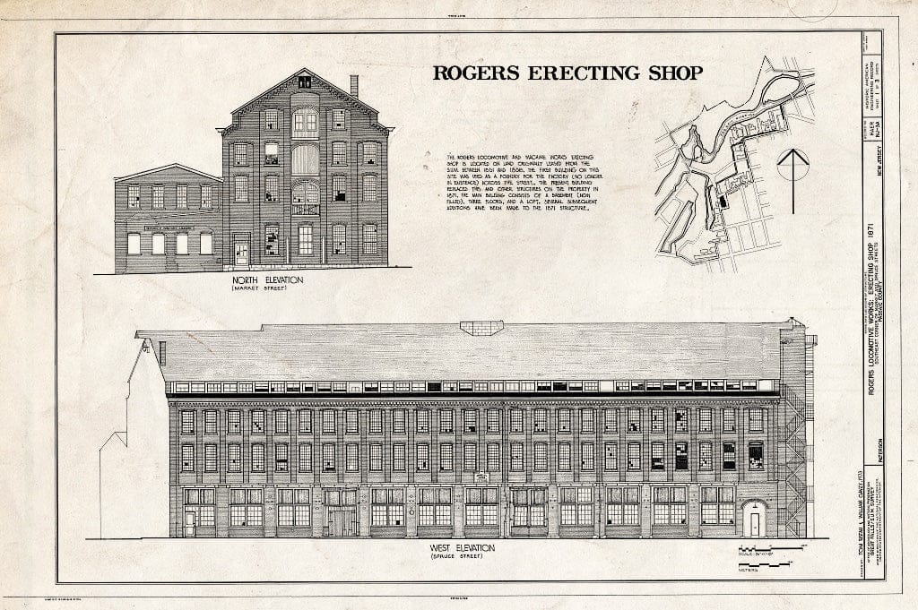 Historic Pictoric : Blueprint HAER NJ,16-PAT,20-A- (Sheet 1 of 3) - Rogers Locomotive & Machine Works, Erecting Shop, Spruce & Market Streets, Paterson, Passaic County, NJ