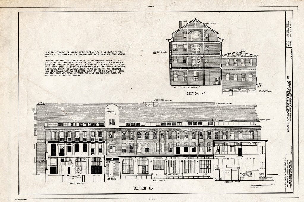 Historic Pictoric : Blueprint HAER NJ,16-PAT,20-A- (Sheet 2 of 3) - Rogers Locomotive & Machine Works, Erecting Shop, Spruce & Market Streets, Paterson, Passaic County, NJ