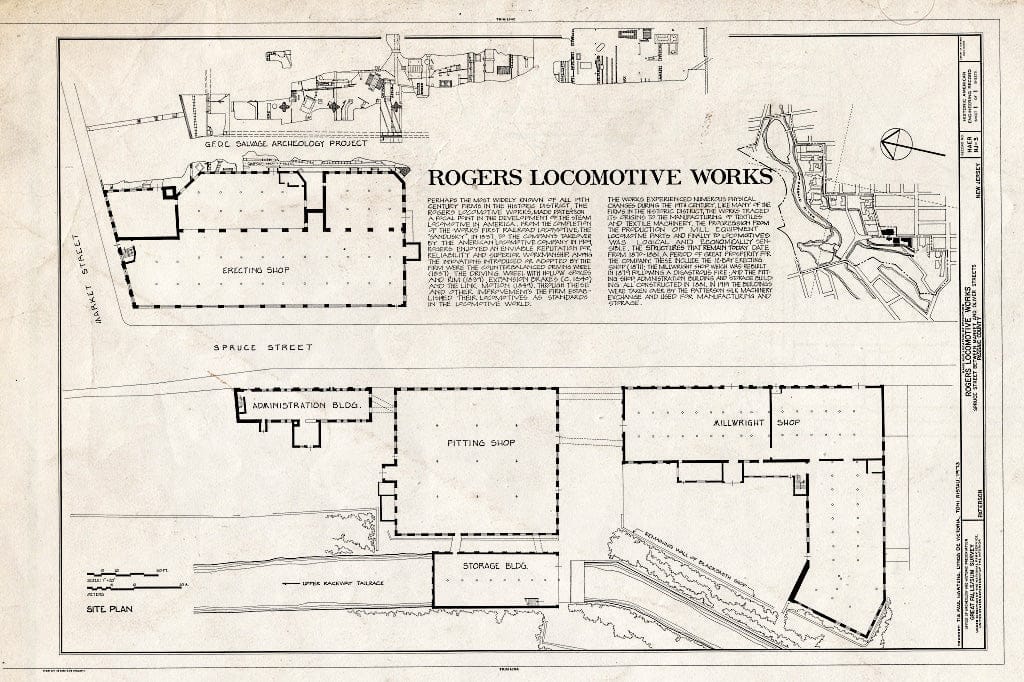 Historic Pictoric : Blueprint HAER NJ,16-PAT,20- (Sheet 1 of 1) - Rogers Locomotive & Machine Works, Spruce & Market Streets, Paterson, Passaic County, NJ