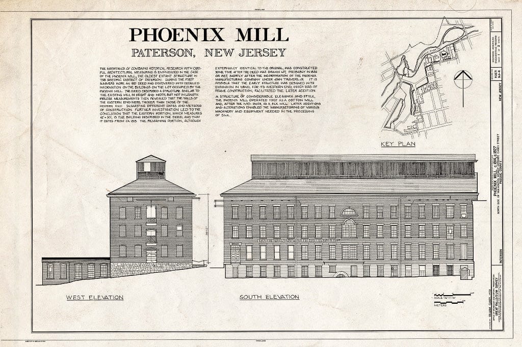 Historic Pictoric : Blueprint HAER NJ,16-PAT,19- (Sheet 1 of 2) - Phoenix Mill, Van Houten & Cianci Streets, Paterson, Passaic County, NJ