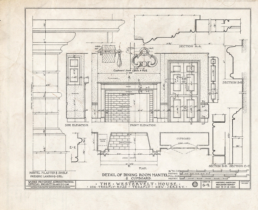 Historic Pictoric : Blueprint HABS NJ,2-TENF,1- (Sheet 9 of 14) - Westervelt House, 256 Tenafly Road, Tenafly, Bergen County, NJ