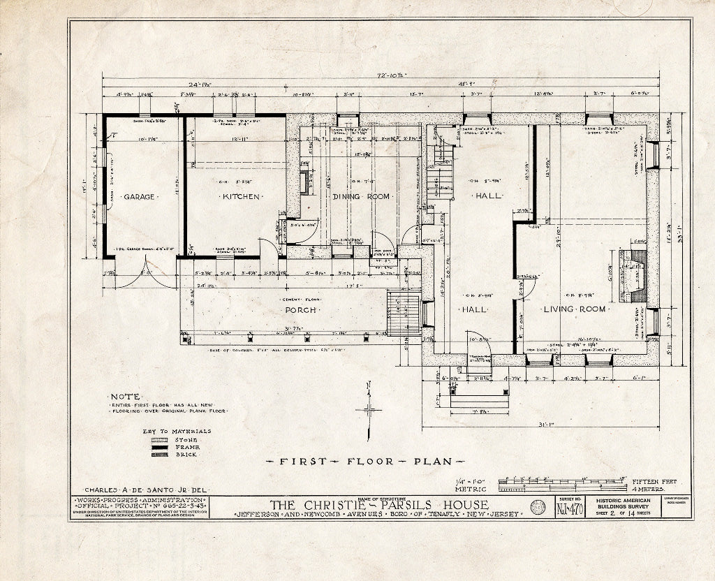 Historic Pictoric : Blueprint HABS NJ,2-TENF,2- (Sheet 2 of 14) - Christie-Parsils House, 195 Jefferson Avenue, Tenafly, Bergen County, NJ