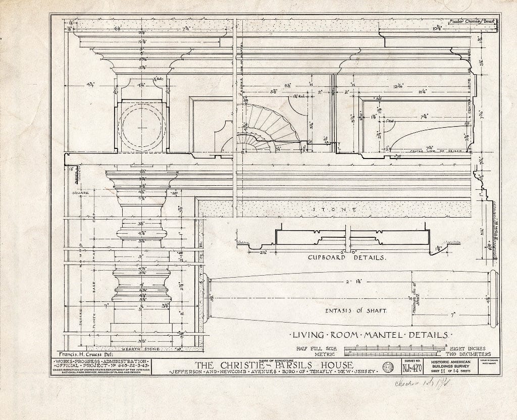 Historic Pictoric : Blueprint HABS NJ,2-TENF,2- (Sheet 11 of 14) - Christie-Parsils House, 195 Jefferson Avenue, Tenafly, Bergen County, NJ