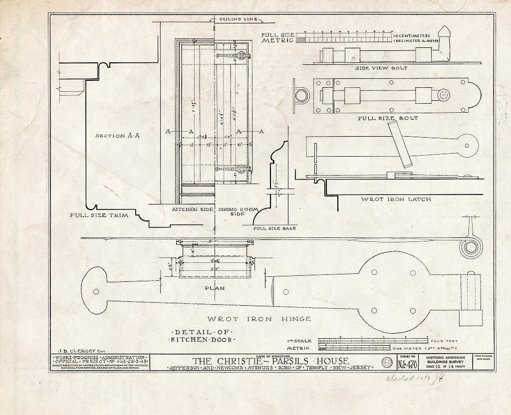 Historic Pictoric : Blueprint HABS NJ,2-TENF,2- (Sheet 12 of 14) - Christie-Parsils House, 195 Jefferson Avenue, Tenafly, Bergen County, NJ