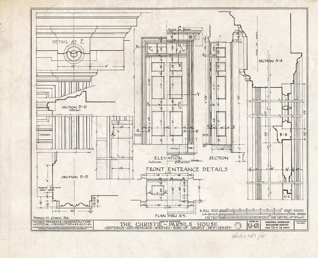 Historic Pictoric : Blueprint HABS NJ,2-TENF,2- (Sheet 13 of 14) - Christie-Parsils House, 195 Jefferson Avenue, Tenafly, Bergen County, NJ