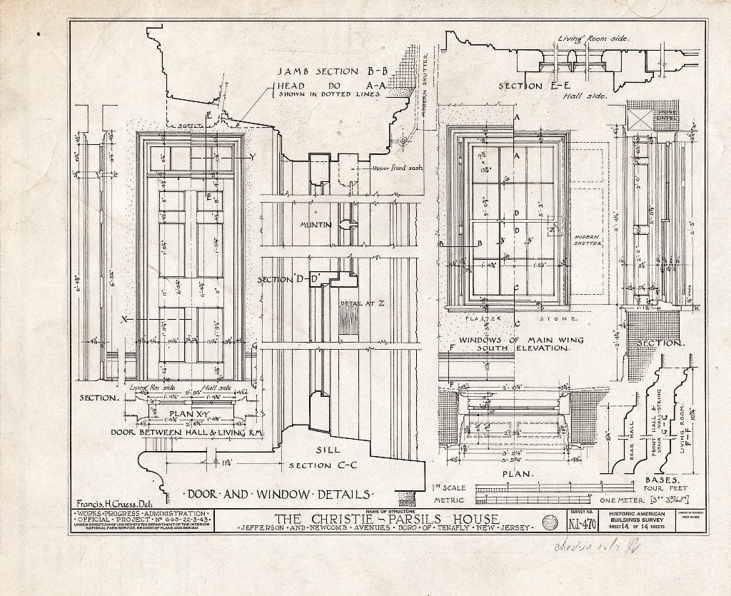 Historic Pictoric : Blueprint HABS NJ,2-TENF,2- (Sheet 14 of 14) - Christie-Parsils House, 195 Jefferson Avenue, Tenafly, Bergen County, NJ