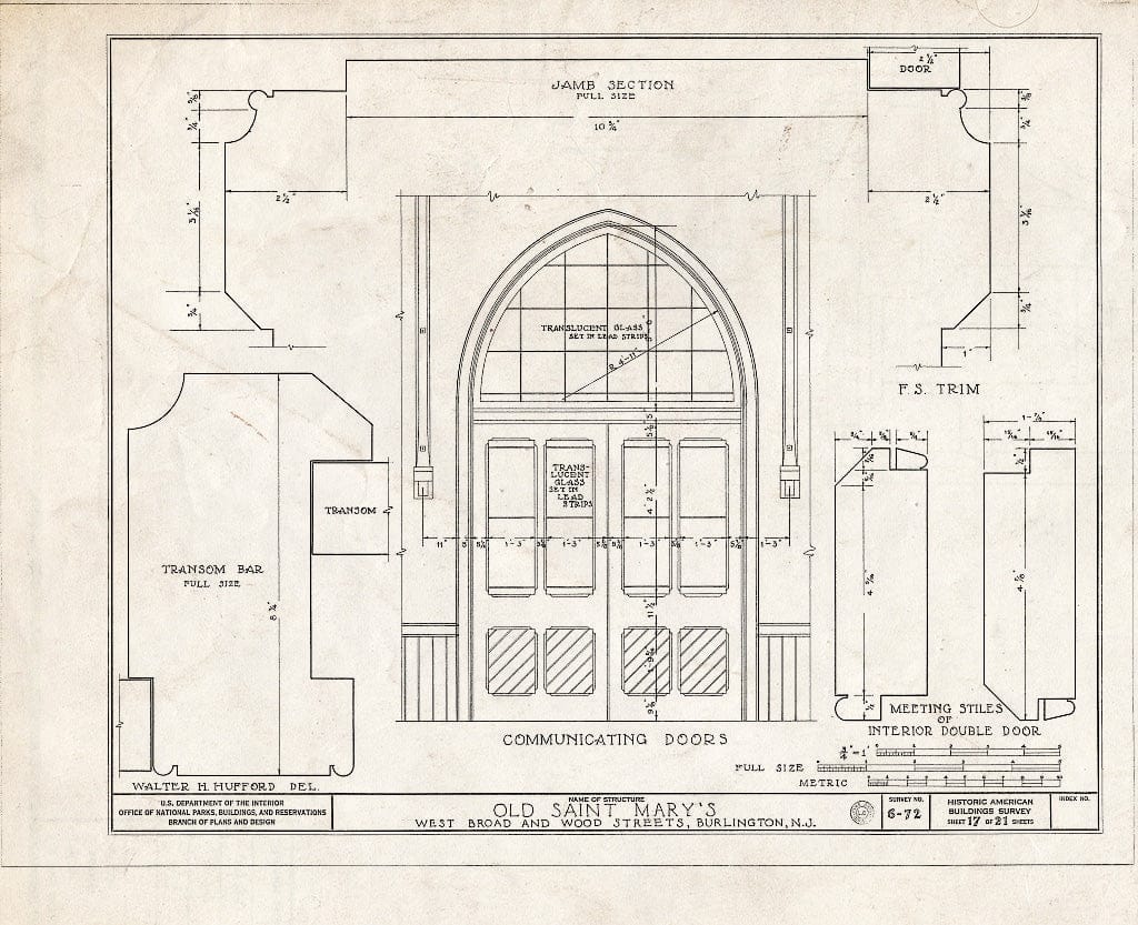 Historic Pictoric : Blueprint HABS NJ,3-BURL,1- (Sheet 17 of 21) - Old St. Mary's Church, West Broad & Wood Streets, Burlington, Burlington County, NJ