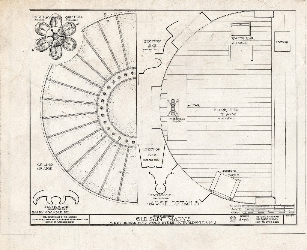 Historic Pictoric : Blueprint HABS NJ,3-BURL,1- (Sheet 18 of 21) - Old St. Mary's Church, West Broad & Wood Streets, Burlington, Burlington County, NJ