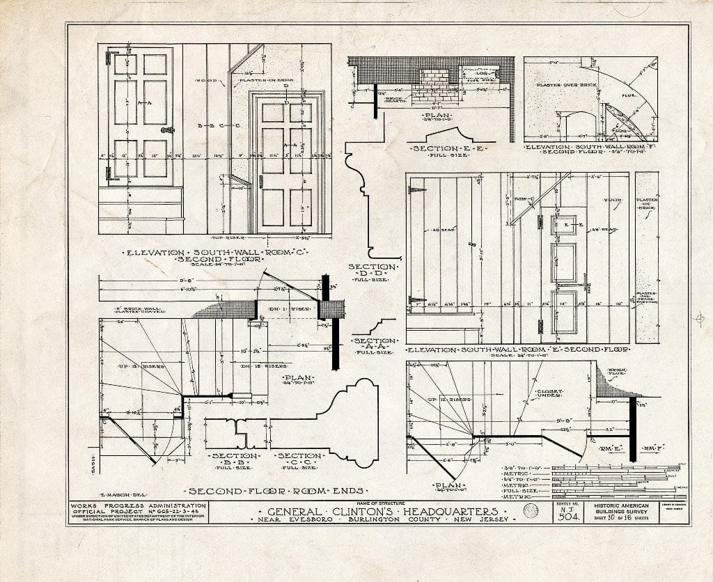 Historic Pictoric : Blueprint HABS NJ,3-EVBO.V,1- (Sheet 10 of 16) - General Clinton Headquarters, Evesboro Road, Evesboro, Burlington County, NJ