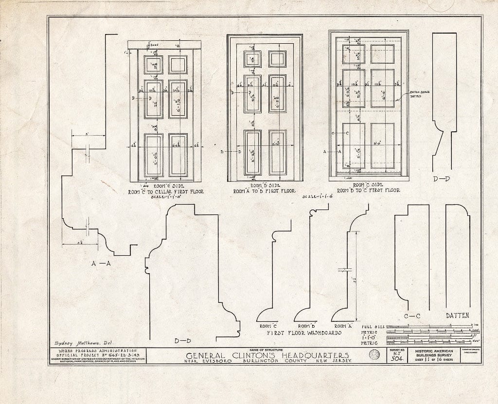 Historic Pictoric : Blueprint HABS NJ,3-EVBO.V,1- (Sheet 11 of 16) - General Clinton Headquarters, Evesboro Road, Evesboro, Burlington County, NJ