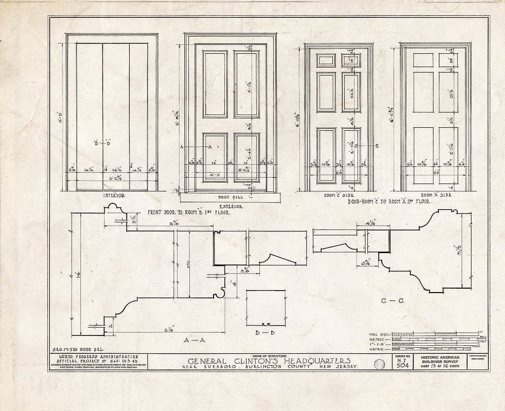 Historic Pictoric : Blueprint HABS NJ,3-EVBO.V,1- (Sheet 13 of 16) - General Clinton Headquarters, Evesboro Road, Evesboro, Burlington County, NJ