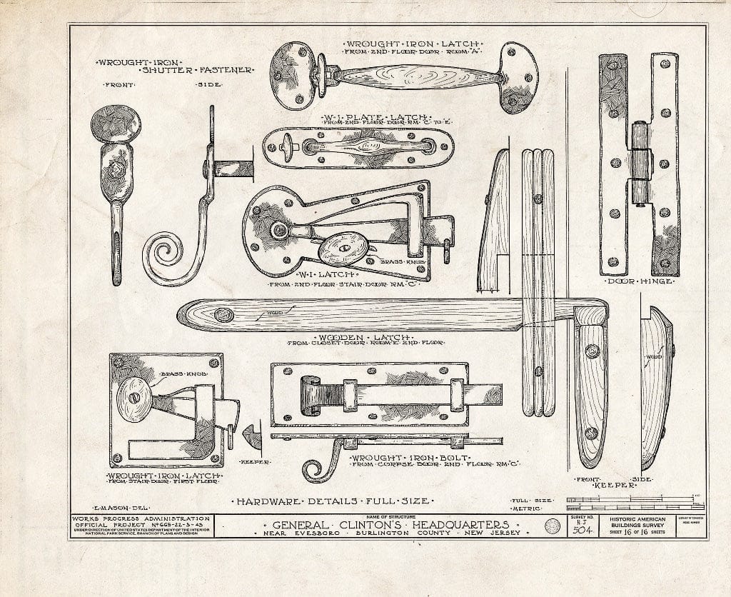 Historic Pictoric : Blueprint HABS NJ,3-EVBO.V,1- (Sheet 16 of 16) - General Clinton Headquarters, Evesboro Road, Evesboro, Burlington County, NJ