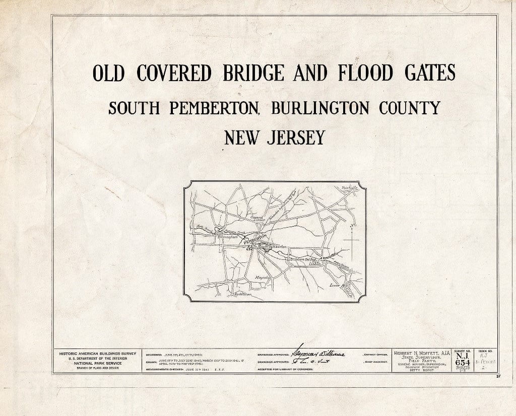 Historic Pictoric : Blueprint Title Sheet - Old Covered Bridge & Flood Gates, South Pemberton, Burlington County, NJ