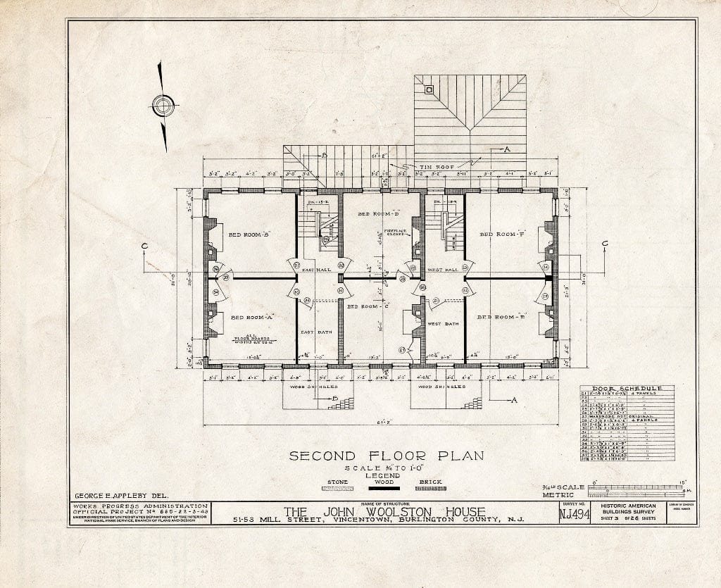 Historic Pictoric : Blueprint HABS NJ,3-VINTO,1- (Sheet 3 of 28) - John Woolston House, 51-53 Mill Street, Vincentown, Burlington County, NJ