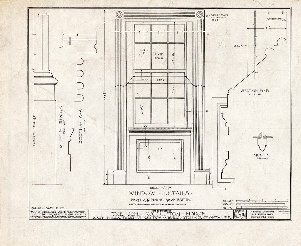 Historic Pictoric : Blueprint HABS NJ,3-VINTO,1- (Sheet 26 of 28) - John Woolston House, 51-53 Mill Street, Vincentown, Burlington County, NJ