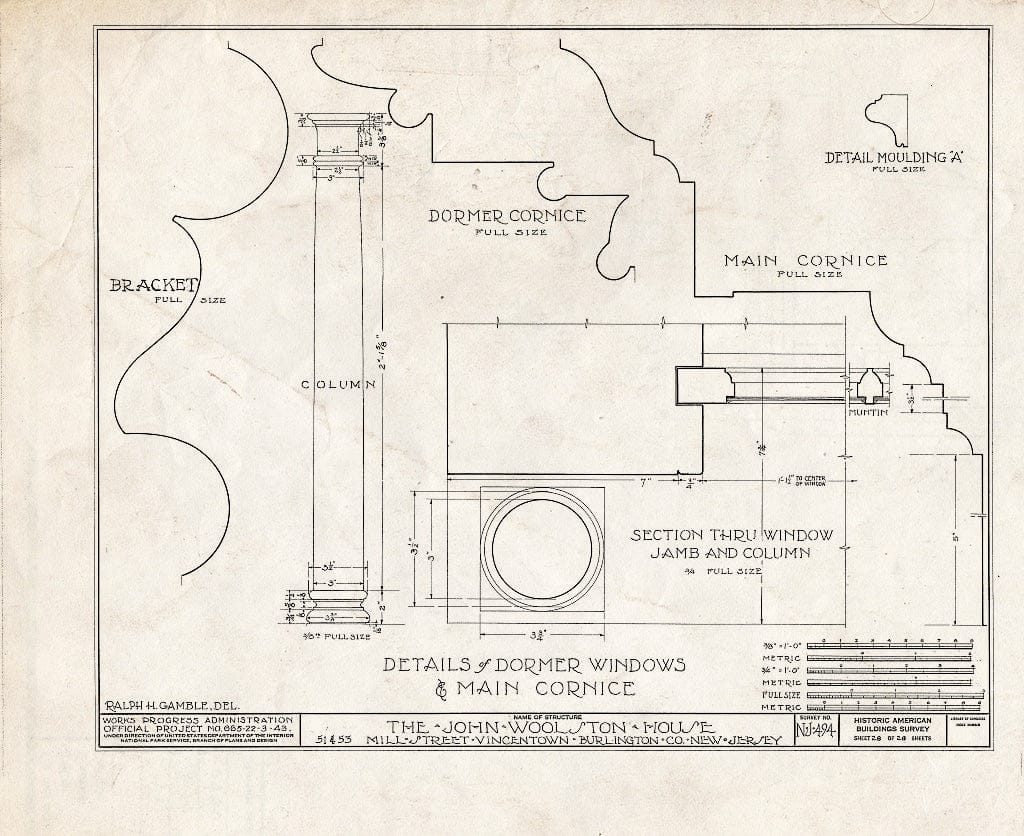 Historic Pictoric : Blueprint HABS NJ,3-VINTO,1- (Sheet 28 of 28) - John Woolston House, 51-53 Mill Street, Vincentown, Burlington County, NJ