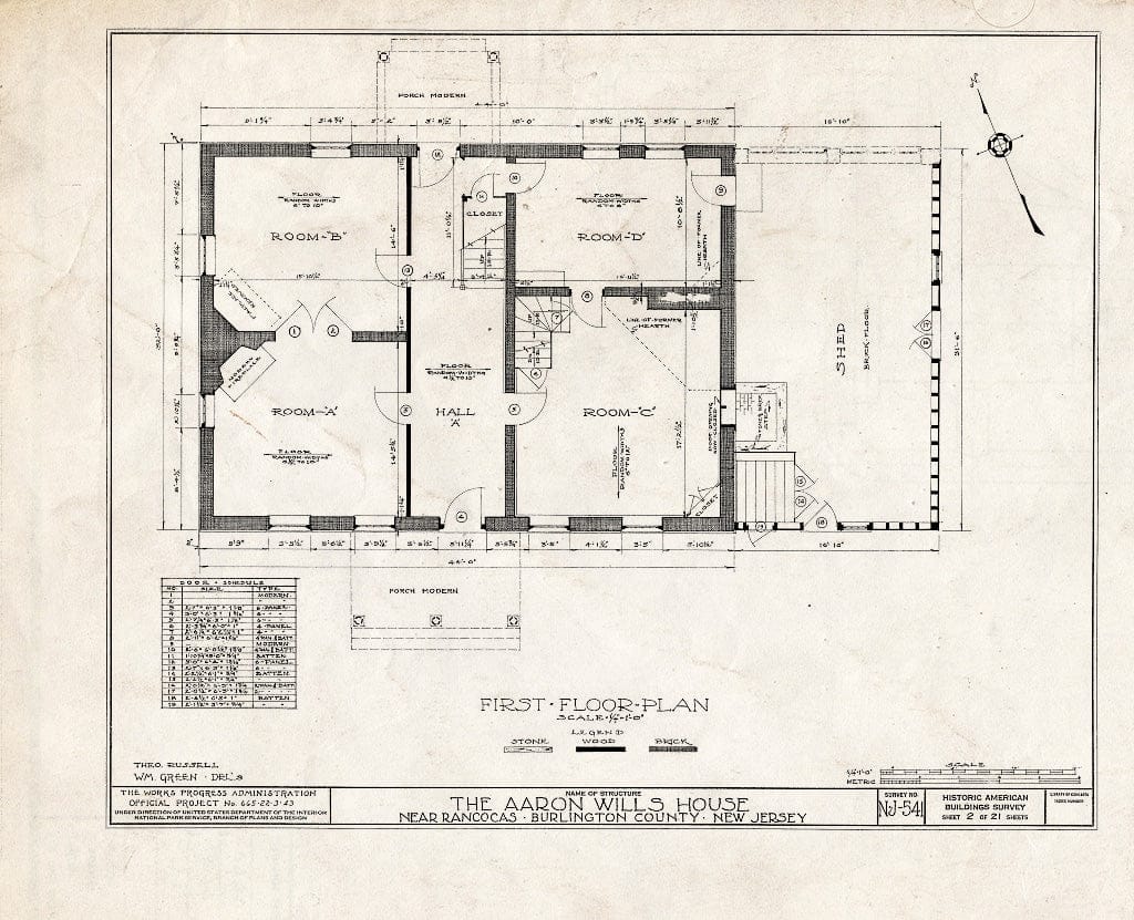 Historic Pictoric : Blueprint HABS NJ,3-RANC.V,3- (Sheet 2 of 21) - Aaron Wills House, Rancocas, Burlington County, NJ