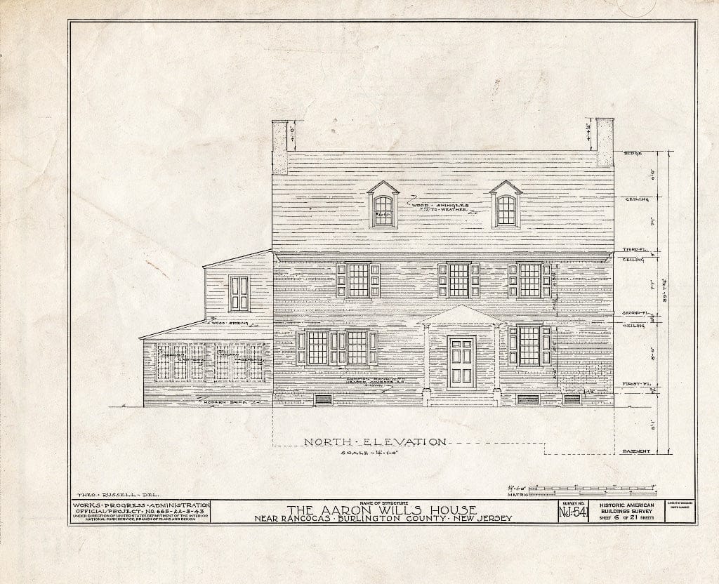 Historic Pictoric : Blueprint HABS NJ,3-RANC.V,3- (Sheet 6 of 21) - Aaron Wills House, Rancocas, Burlington County, NJ