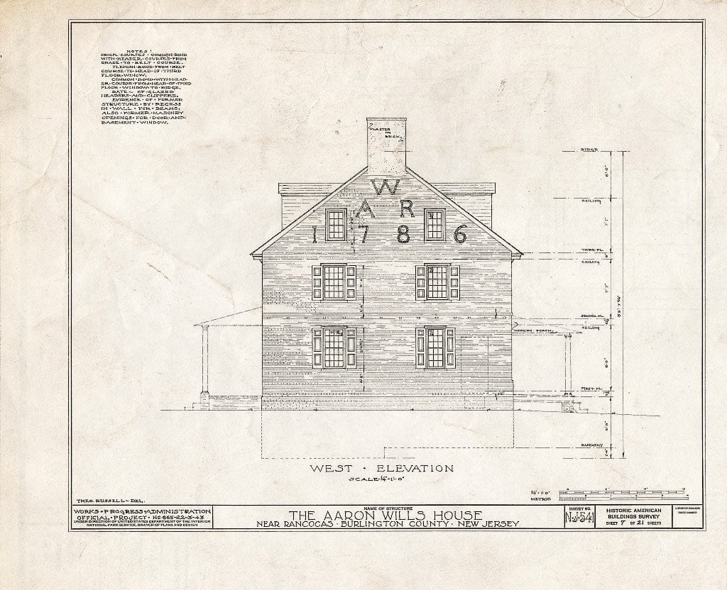 Historic Pictoric : Blueprint HABS NJ,3-RANC.V,3- (Sheet 7 of 21) - Aaron Wills House, Rancocas, Burlington County, NJ