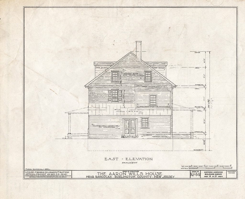 Historic Pictoric : Blueprint HABS NJ,3-RANC.V,3- (Sheet 8 of 21) - Aaron Wills House, Rancocas, Burlington County, NJ