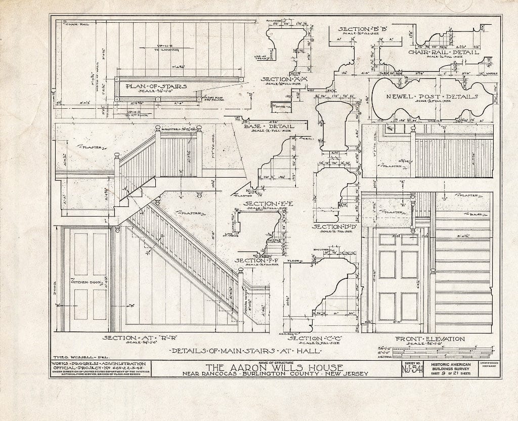 Historic Pictoric : Blueprint HABS NJ,3-RANC.V,3- (Sheet 9 of 21) - Aaron Wills House, Rancocas, Burlington County, NJ