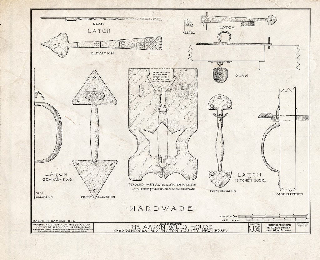 Historic Pictoric : Blueprint HABS NJ,3-RANC.V,3- (Sheet 16 of 21) - Aaron Wills House, Rancocas, Burlington County, NJ