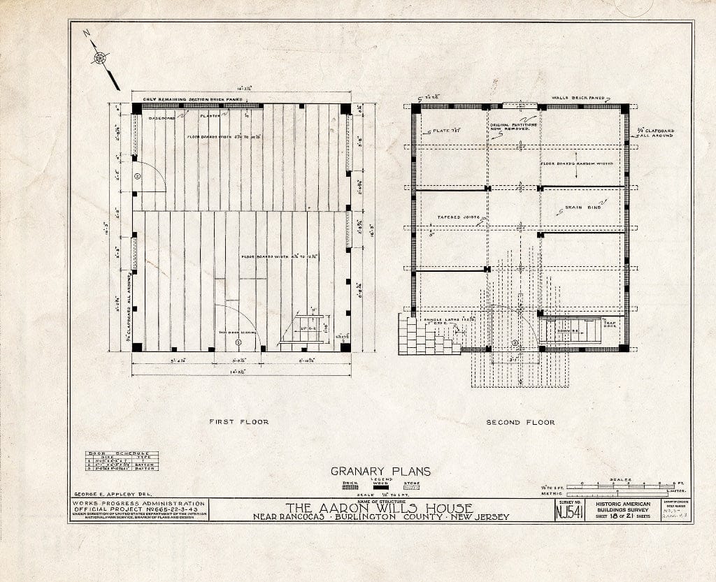 Historic Pictoric : Blueprint HABS NJ,3-RANC.V,3- (Sheet 18 of 21) - Aaron Wills House, Rancocas, Burlington County, NJ