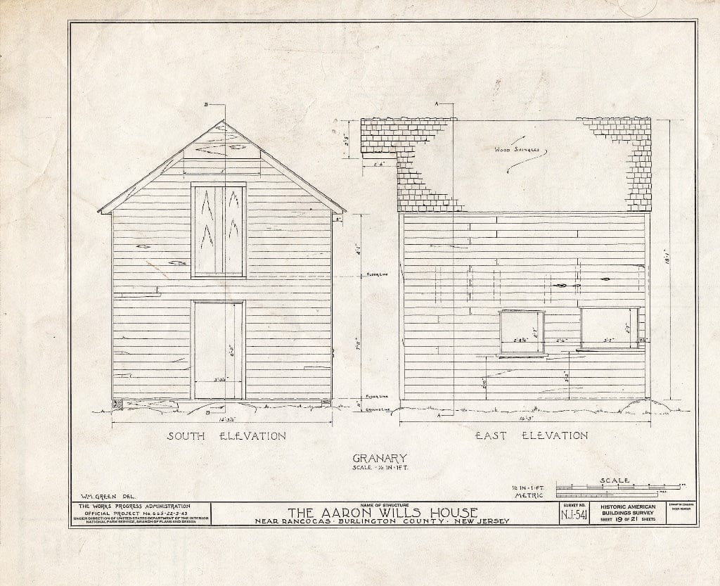 Historic Pictoric : Blueprint HABS NJ,3-RANC.V,3- (Sheet 19 of 21) - Aaron Wills House, Rancocas, Burlington County, NJ