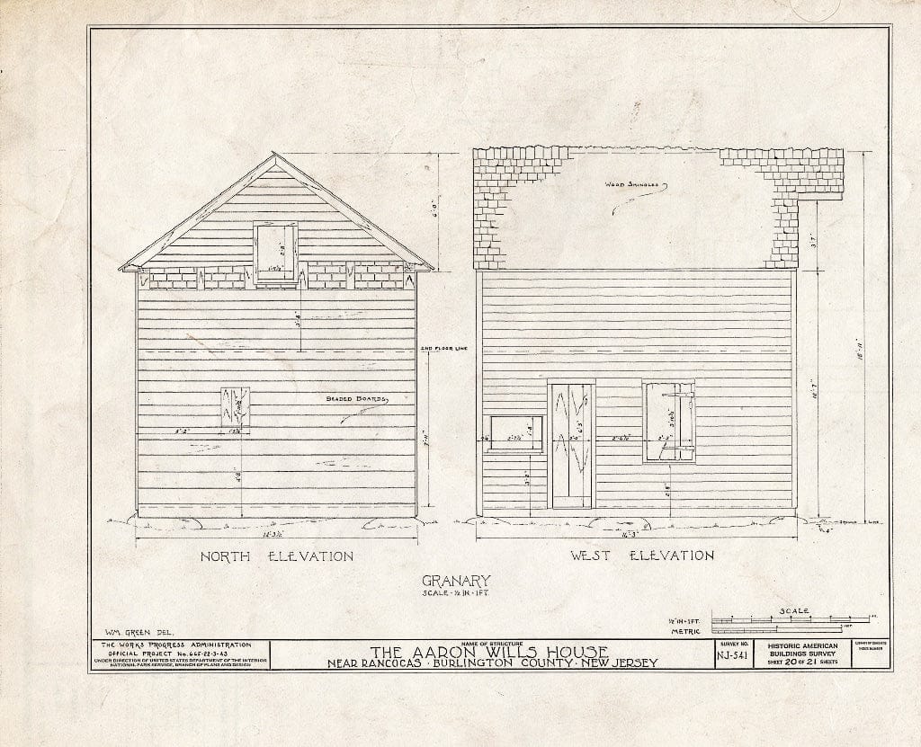 Historic Pictoric : Blueprint HABS NJ,3-RANC.V,3- (Sheet 20 of 21) - Aaron Wills House, Rancocas, Burlington County, NJ