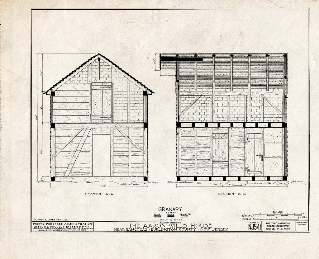 Historic Pictoric : Blueprint HABS NJ,3-RANC.V,3- (Sheet 21 of 21) - Aaron Wills House, Rancocas, Burlington County, NJ