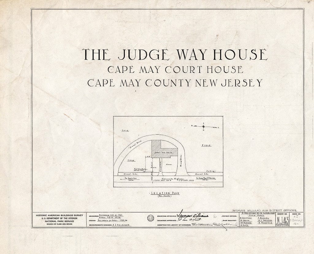 Historic Pictoric : Blueprint HABS NJ,5-CAPMA.V,15- (Sheet 0 of 16) - Judge Way House, U.S. Highway 9, Cape May, Cape May County, NJ