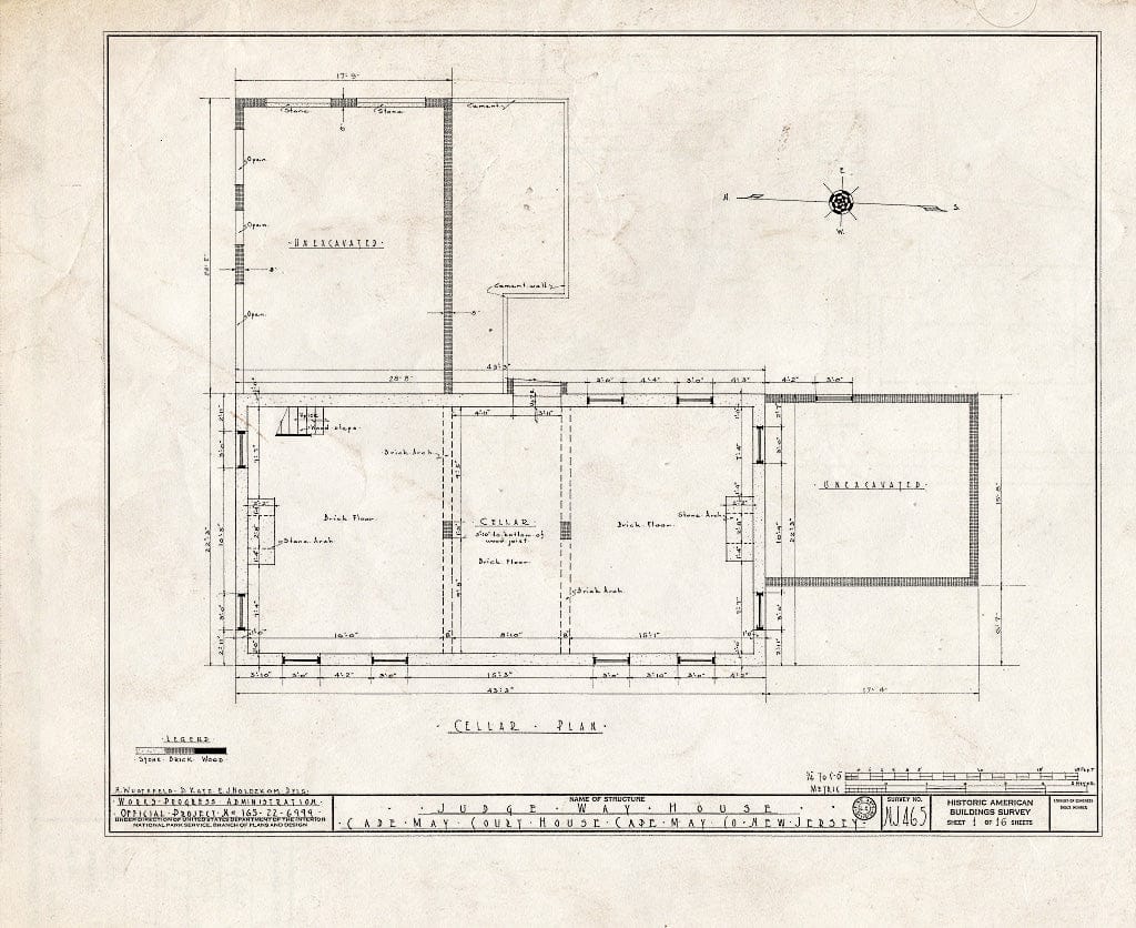 Historic Pictoric : Blueprint HABS NJ,5-CAPMA.V,15- (Sheet 1 of 16) - Judge Way House, U.S. Highway 9, Cape May, Cape May County, NJ