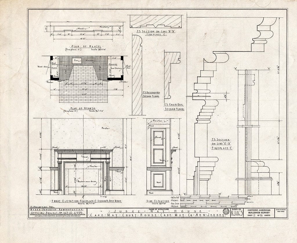 Historic Pictoric : Blueprint HABS NJ,5-CAPMA.V,15- (Sheet 11 of 16) - Judge Way House, U.S. Highway 9, Cape May, Cape May County, NJ