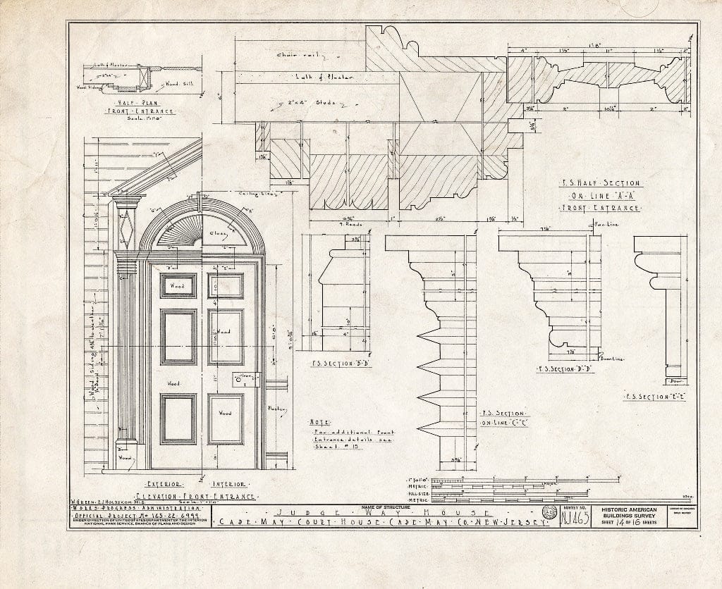 Historic Pictoric : Blueprint HABS NJ,5-CAPMA.V,15- (Sheet 14 of 16) - Judge Way House, U.S. Highway 9, Cape May, Cape May County, NJ