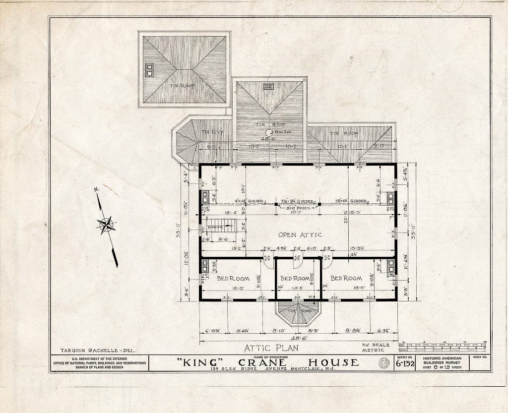 Historic Pictoric : Blueprint HABS NJ,7-MONC,1- (Sheet 8 of 15) - King Crane House, 159 Glenridge Avenue, Montclair, Essex County, NJ