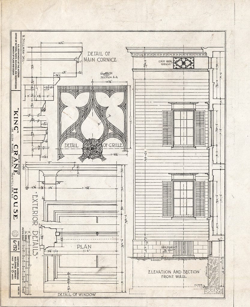 Historic Pictoric : Blueprint HABS NJ,7-MONC,1- (Sheet 9 of 15) - King Crane House, 159 Glenridge Avenue, Montclair, Essex County, NJ