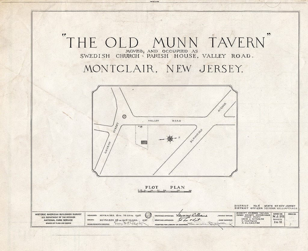 Historic Pictoric : Blueprint HABS NJ,7-MONC,2- (Sheet 0 of 11) - Munn Tavern, 19 Valley Road, Montclair, Essex County, NJ