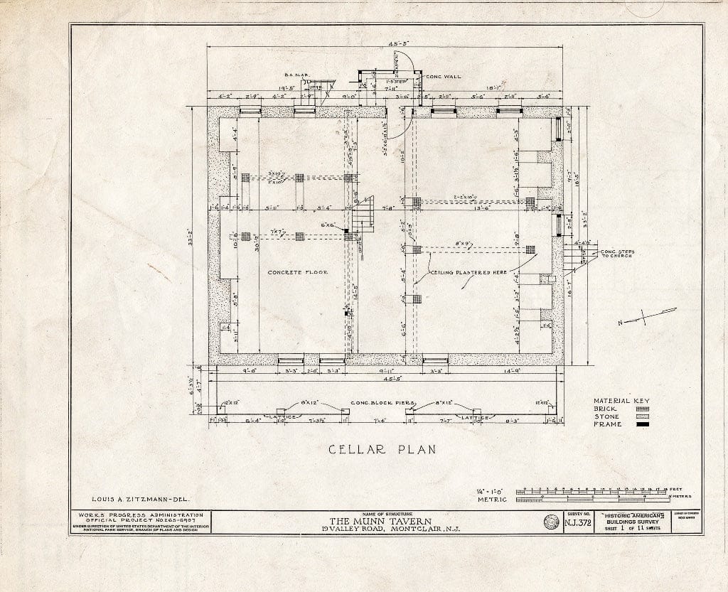 Historic Pictoric : Blueprint HABS NJ,7-MONC,2- (Sheet 1 of 11) - Munn Tavern, 19 Valley Road, Montclair, Essex County, NJ