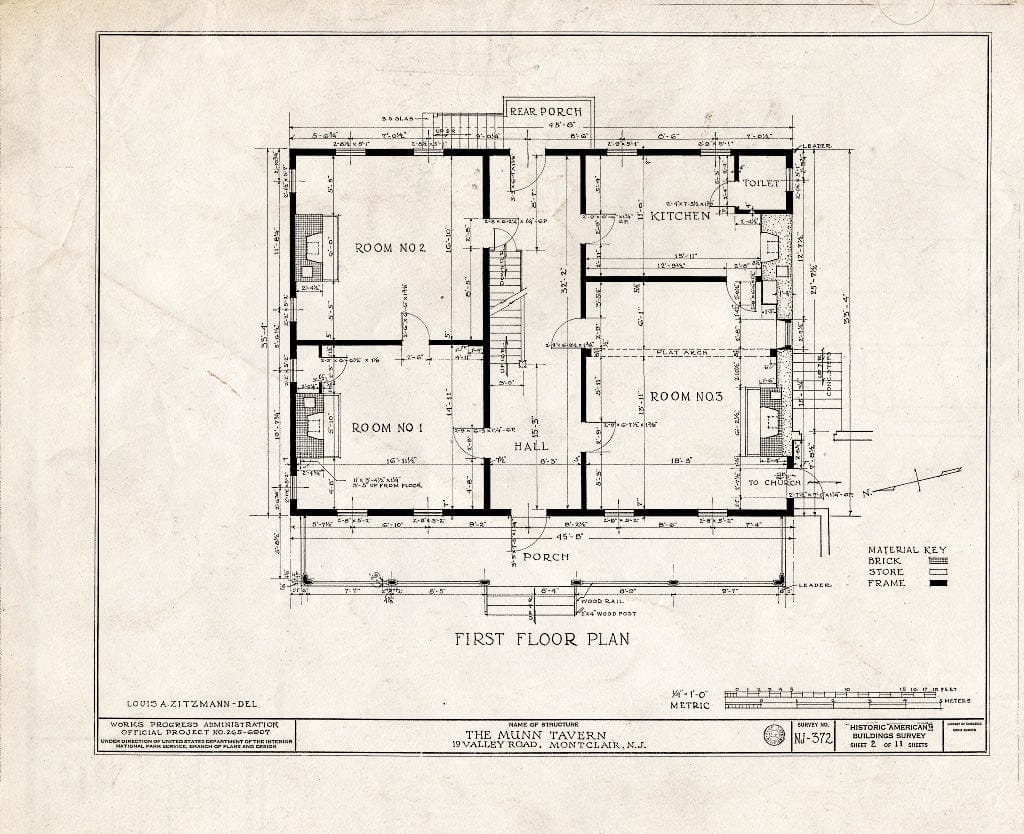 Historic Pictoric : Blueprint HABS NJ,7-MONC,2- (Sheet 2 of 11) - Munn Tavern, 19 Valley Road, Montclair, Essex County, NJ