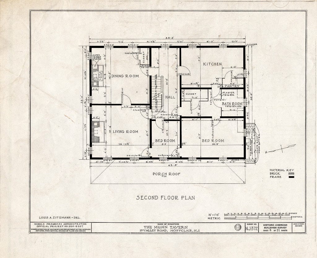 Historic Pictoric : Blueprint HABS NJ,7-MONC,2- (Sheet 3 of 11) - Munn Tavern, 19 Valley Road, Montclair, Essex County, NJ