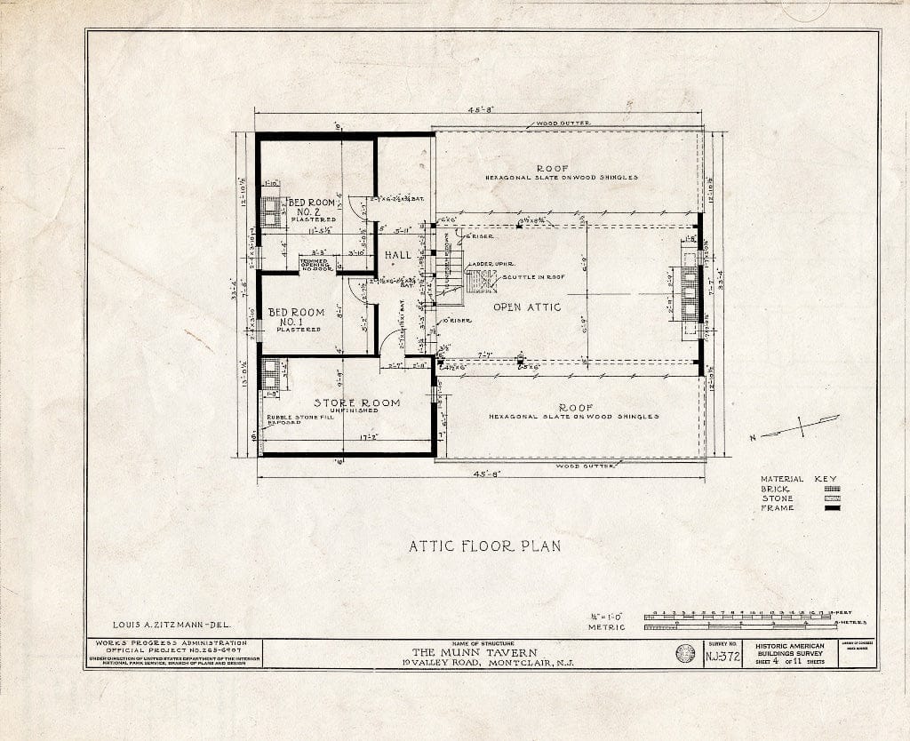 Historic Pictoric : Blueprint HABS NJ,7-MONC,2- (Sheet 4 of 11) - Munn Tavern, 19 Valley Road, Montclair, Essex County, NJ