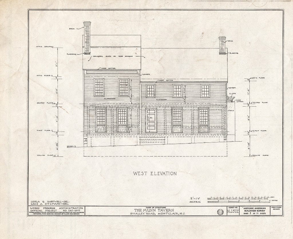 Historic Pictoric : Blueprint HABS NJ,7-MONC,2- (Sheet 5 of 11) - Munn Tavern, 19 Valley Road, Montclair, Essex County, NJ