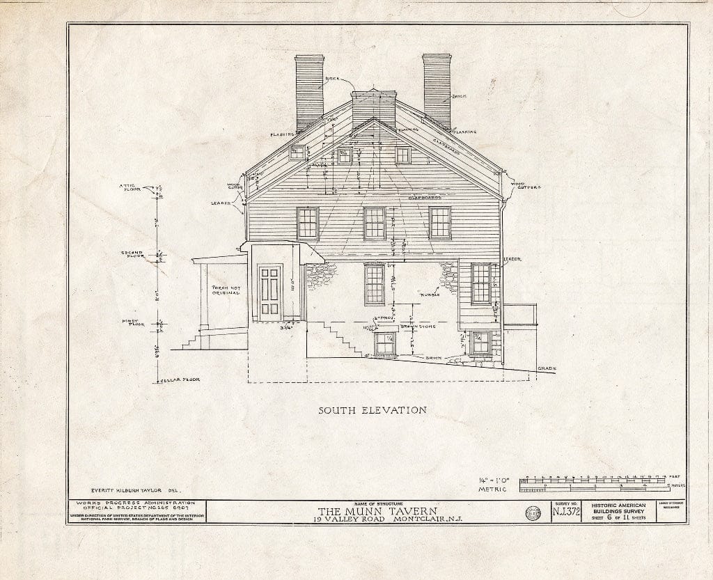 Historic Pictoric : Blueprint HABS NJ,7-MONC,2- (Sheet 6 of 11) - Munn Tavern, 19 Valley Road, Montclair, Essex County, NJ