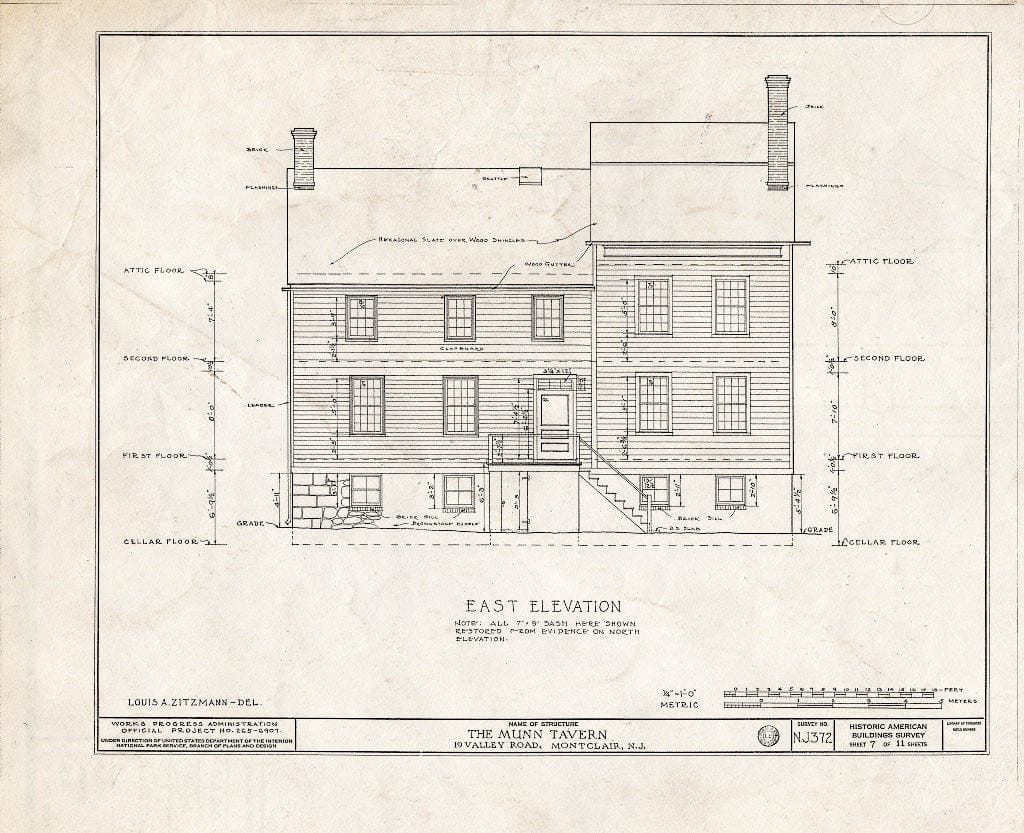 Historic Pictoric : Blueprint HABS NJ,7-MONC,2- (Sheet 7 of 11) - Munn Tavern, 19 Valley Road, Montclair, Essex County, NJ