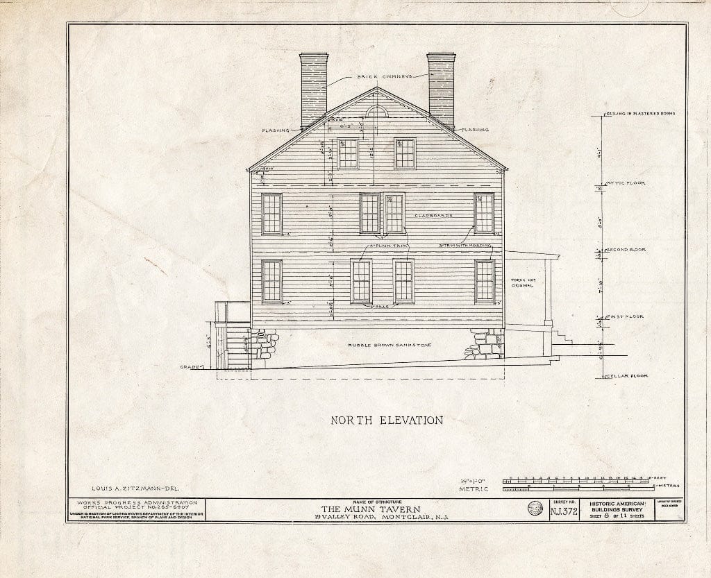 Historic Pictoric : Blueprint HABS NJ,7-MONC,2- (Sheet 8 of 11) - Munn Tavern, 19 Valley Road, Montclair, Essex County, NJ