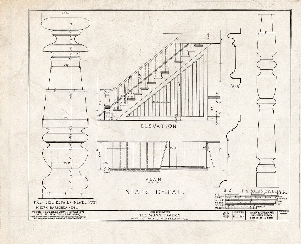 Historic Pictoric : Blueprint HABS NJ,7-MONC,2- (Sheet 9 of 11) - Munn Tavern, 19 Valley Road, Montclair, Essex County, NJ