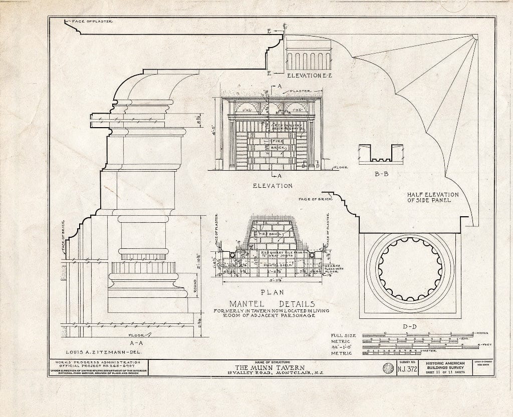 Historic Pictoric : Blueprint HABS NJ,7-MONC,2- (Sheet 11 of 11) - Munn Tavern, 19 Valley Road, Montclair, Essex County, NJ