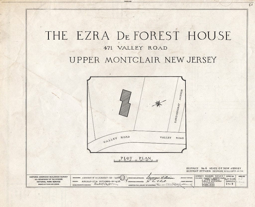 Historic Pictoric : Blueprint HABS NJ,7-MONCU,1- (Sheet 0 of 9) - Sigler-Deforest House, 471 Valley Road, Upper Montclair, Essex County, NJ