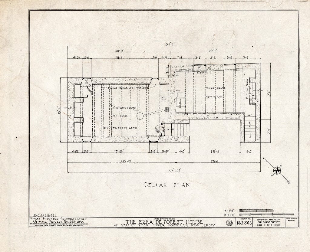 Historic Pictoric : Blueprint HABS NJ,7-MONCU,1- (Sheet 1 of 9) - Sigler-Deforest House, 471 Valley Road, Upper Montclair, Essex County, NJ