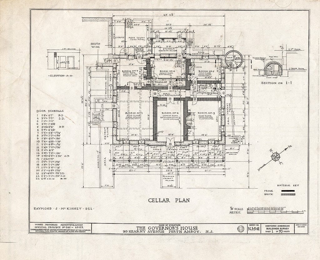 Blueprint Cellar Plan - Governor's House, 149 Kearny Avenue, Perth Amboy, Middlesex County, NJ